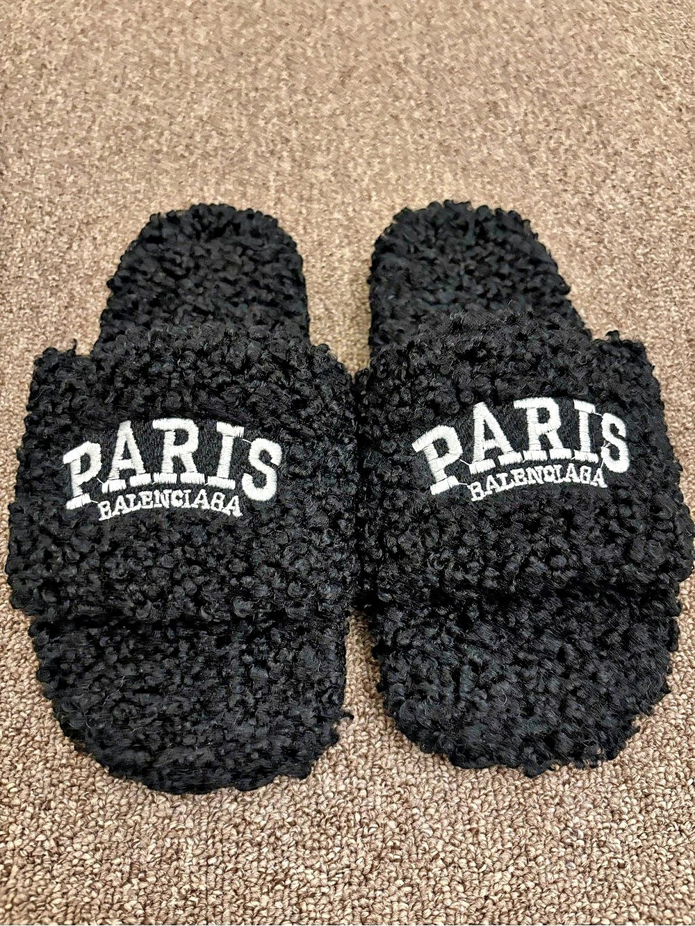 Balenciaga Paris Shearling Slippers Black EU 40